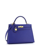 Pre-Owned HERMES Kelly 32 Handbag Blue Epsom with Gold Hardware