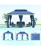 Outsunny 10' x 13' Double Roof Patio Gazebo with Curtains, Dark