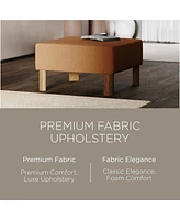 Maven Lane Lena Contemporary Upholstered Ottoman with Refined Brown Wood Finish