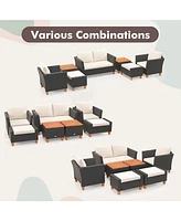 Gymax 7 Pcs Patio Furniture Set w/ Loveseat Armchairs Ottomans & Storage Table