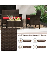 4 Piece Patio Rattan Conversation Set with Cozy Seat Cushions