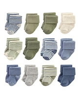 Hudson Baby Cotton Rich Terry Socks 24-Pack, Blue Sage Stripe, 0-6 Months