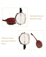 Sonart 5 String Geared Tunable Banjo 24 Brackets Closed Back Remo Head w/ Case