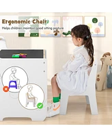 Kids Table and Chair Set with 2 in 1 Detachable Tabletop and Storage-White