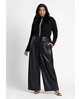 Eloquii Women's Plus Size Faux Leather Pant With Belt Detail