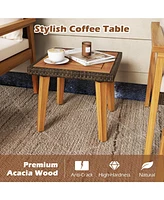 5 Piece Rattan Furniture Set with Square Coffee Table