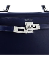 Pre-Owned HERMES Kelly 20 Handbag Blue Box Calf with Palladium Hardware