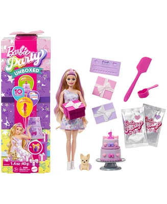 Barbie Party Unboxed Pet Birthday Series Doll & Accessories, Birthday Bows Set with 10 Surprises