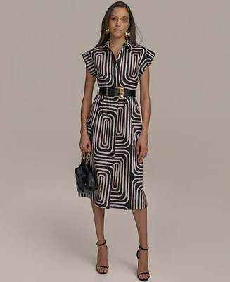 Donna Karan New York Women's Belted Printed Cotton Shirtdress