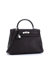 Pre-Owned Hermes Kelly 32 Handbag Brown Clemence with Palladium Hardware