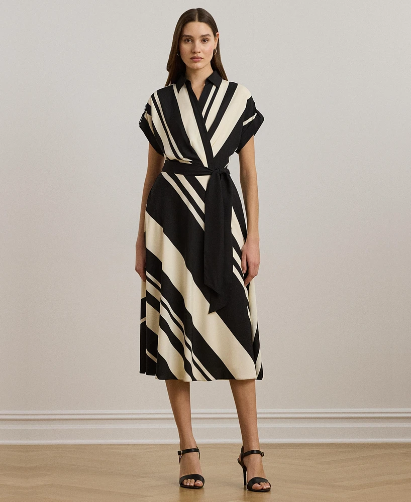 Lauren Ralph Women's Striped Belted Crepe Dress