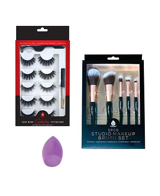 Pursonic Glam Essentials Bundle: 3D Faux Mink Lashes, Makeup Sponge & Brush Set