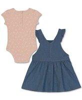 Calvin Klein Baby Girls 2-Pc. Ribbed Bodysuit & Denim Jumper Set