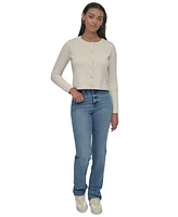 Dkny Jeans Petite Pearl Beaded Button-Front Sweater