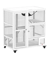 PawHut Indoor Cat Enclosure on Wheels, Cat House with Openable Top,