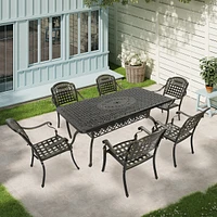 7pcs Outdoor Furniture Set Cast Aluminium Patio Dining Set 6 Outdoor Dining Chairs and 71 Inches Rectangular Dining Table for Balcony Porch Backyard G