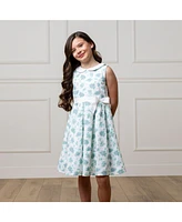 Hope & Henry Heirloom Girls' Linen Sleeveless Peter Pan Collar Tea Dress with Waist Sash, Toddler