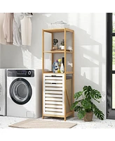 4-Tier Tilt-Out Laundry Hamper with Storage Shelves Space-Saving Organizer for Laundry Room