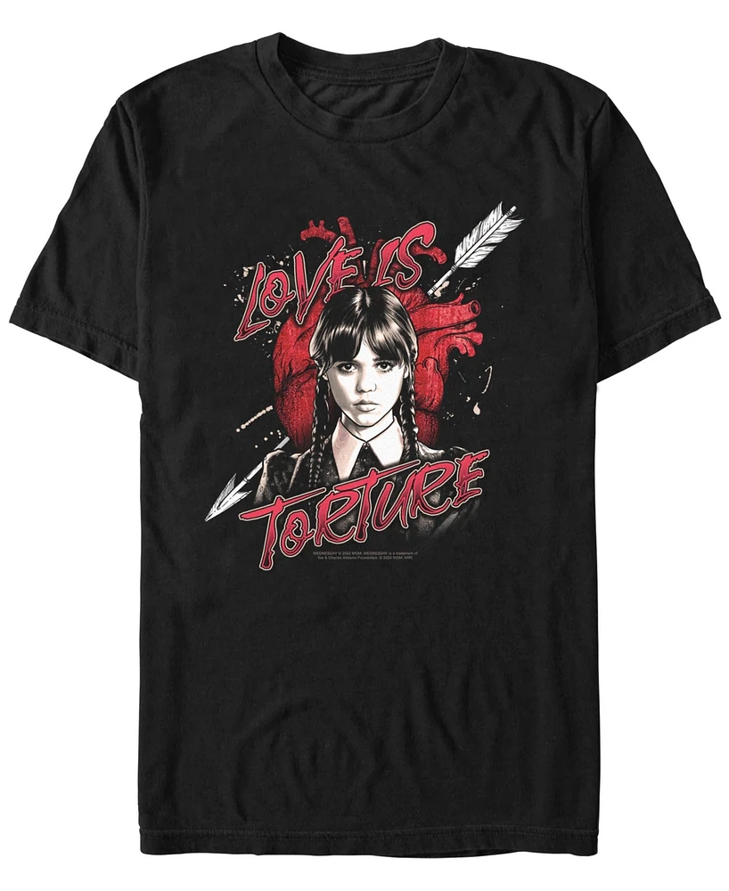 Fifth Sun Men's Wednesday Addams Love is Torture Short Sleeve T-Shirt
