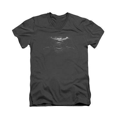 Batman V Superman Mens Bw Logo Short Sleeve Adult V Neck Premium Cotton Tee / T-Shirt