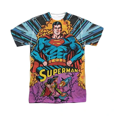 Superman Mens Blast Off Short Sleeve Adult Poly Crew Tee / T-Shirt