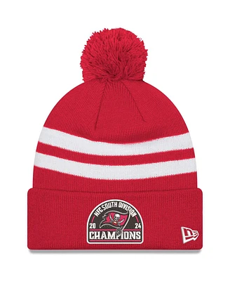 New Era Men's Red Tampa Bay Buccaneers 2024 Nfc South Division Champions Striped Cuffed Knit Hat with Pom