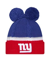 New Era Women's Royal New York Giants Double Bubble Cuffed Knit Hat with Poms