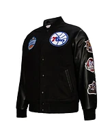 Mitchell & Ness Men's Black Philadelphia 76ers Hardwood Classics Blackout Collection Full-Snap Varsity Jacket