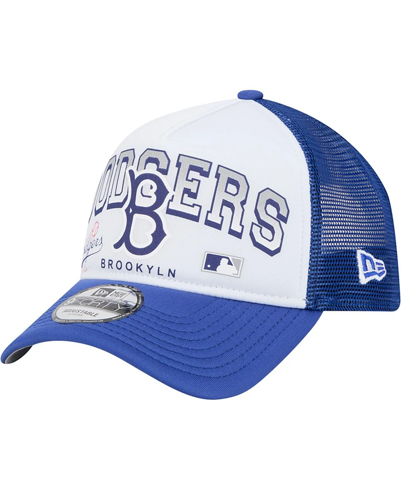 New Era Men's White Los Angeles Dodgers Retro Wordmark 9FORTY A-Frame Trucker Adjustable Hat