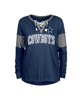 New Era Women's Navy Dallas Cowboys Lace-Up Notch-Neck Long Sleeve T-Shirt