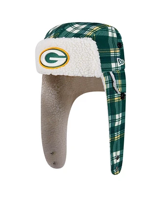 New Era Green Green Bay Packers Sideline Plaid Sherpa Trapper Hat