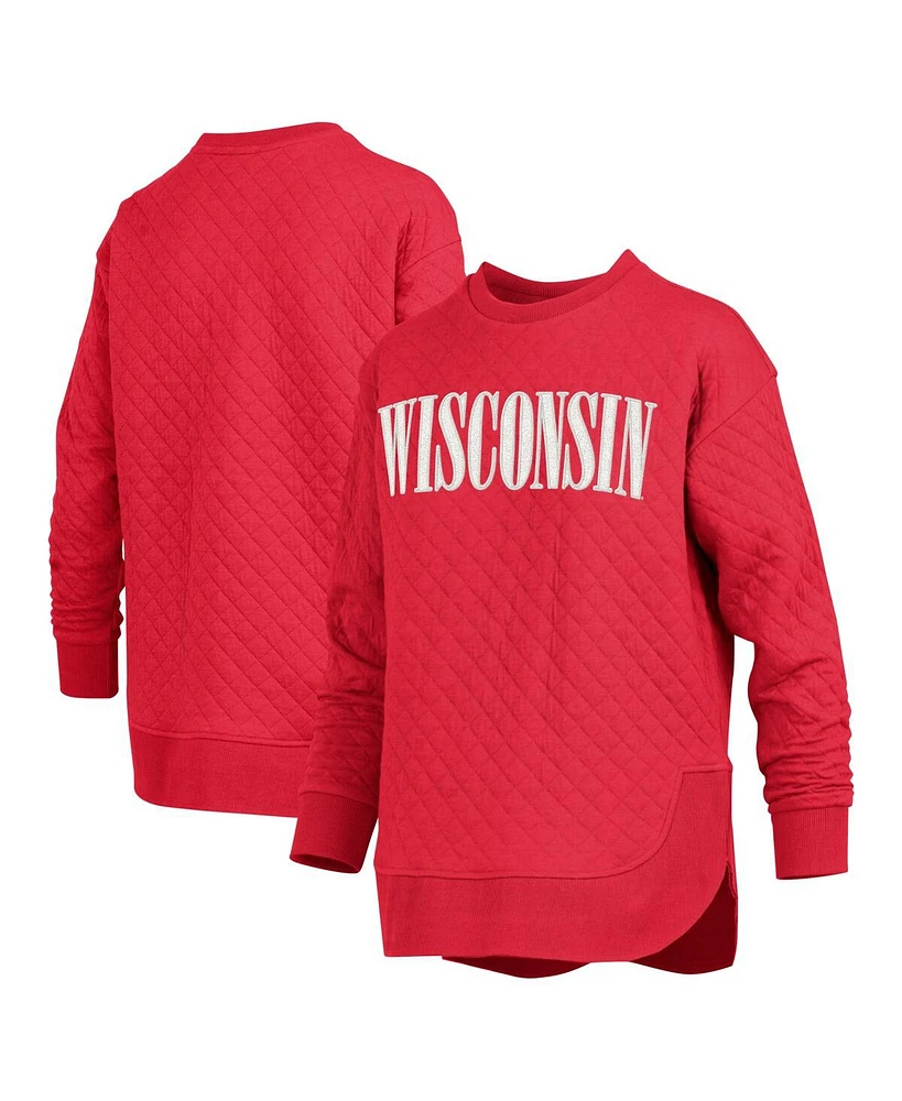Pressbox Women's Red Wisconsin Badgers Quilted Long Sleeve Pullover Sweatshirt
