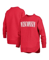 Pressbox Women's Red Wisconsin Badgers Quilted Long Sleeve Pullover Sweatshirt