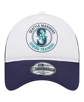 New Era Men's White/Navy Seattle Mariners Spring Training Circle Foam A-Frame 9FORTY Trucker Adjustable Hat