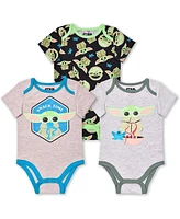 Children's Apparel Network Baby Boys and Girls Grogu Gray/Pink/Black The Mandalorian 3-Pack Set Bodysuit