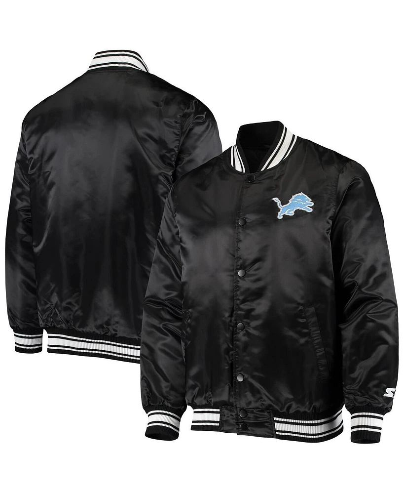 Starter Men's Black Detroit Lions Locker Room Satin Varsity Full-Snap Jacket