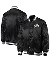 Starter Men's Black Detroit Lions Locker Room Satin Varsity Full-Snap Jacket