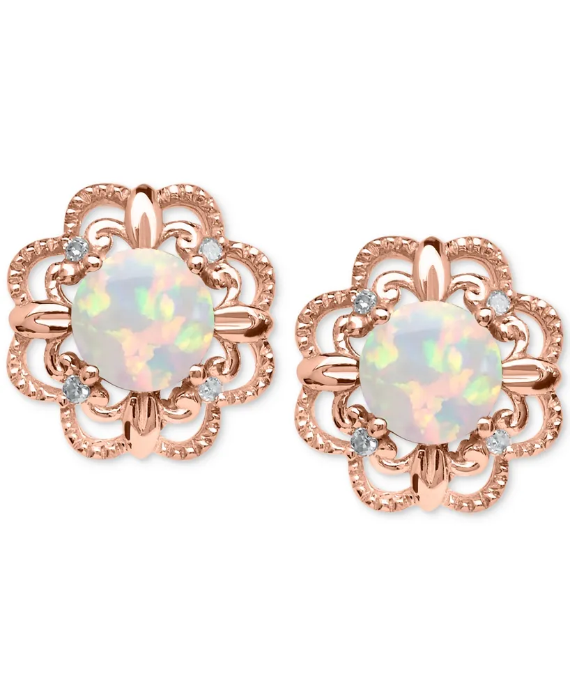 Opal (5/8 ct. t.w.) and Diamond Accent Earrings in 14k Rose Gold