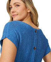 Melissa Paige Petite Buttoned-Back Dolman-Sleeve Tape Yarn Sweater