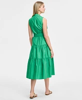 Vince Camuto Women's Pleat-Neck Cotton Sleeveless Dress