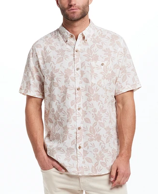 Weatherproof Vintage Men's Short Sleeve Print Linen Cotton Shirt