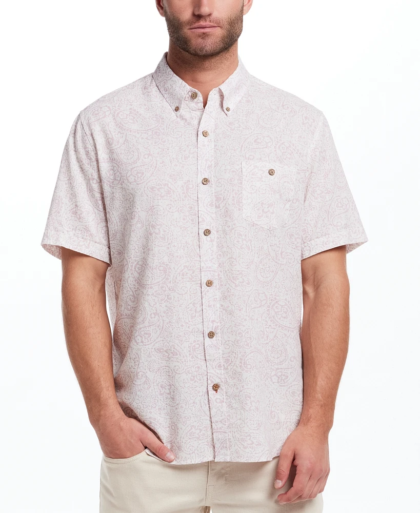 Weatherproof Vintage Men's Short Sleeve Print Linen Cotton Shirt