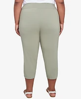 Hearts Of Palm Plus Spring Forward Solid Tech Stretch Pull On Capri Pants