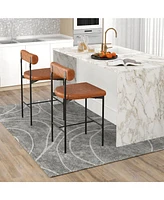 26" Upholstered Bar Stools Set of with Padded Cushion & Backrest Footrest