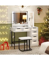 Makeup Vanity Dressing Table and Stool Set with Lights and Charging Station