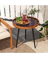 20" Round End Table Mid-century Modern Coffee with Sea Shell Decoration