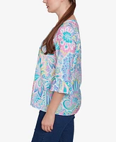 Ruby Rd. Plus Utopian Floral Silky Button Front Top