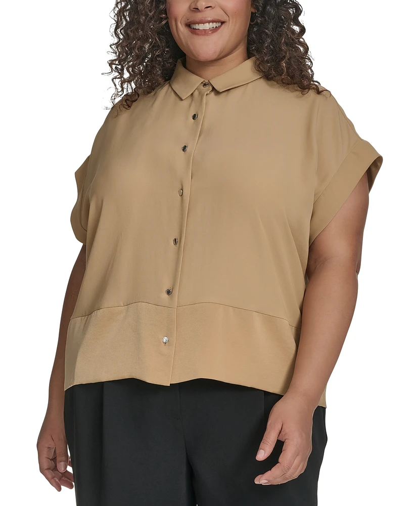 Dkny Plus Reverse-Satin-Trim Cap-Sleeve Blouse