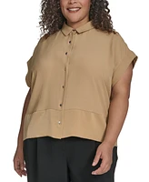 Dkny Plus Reverse-Satin-Trim Cap-Sleeve Blouse