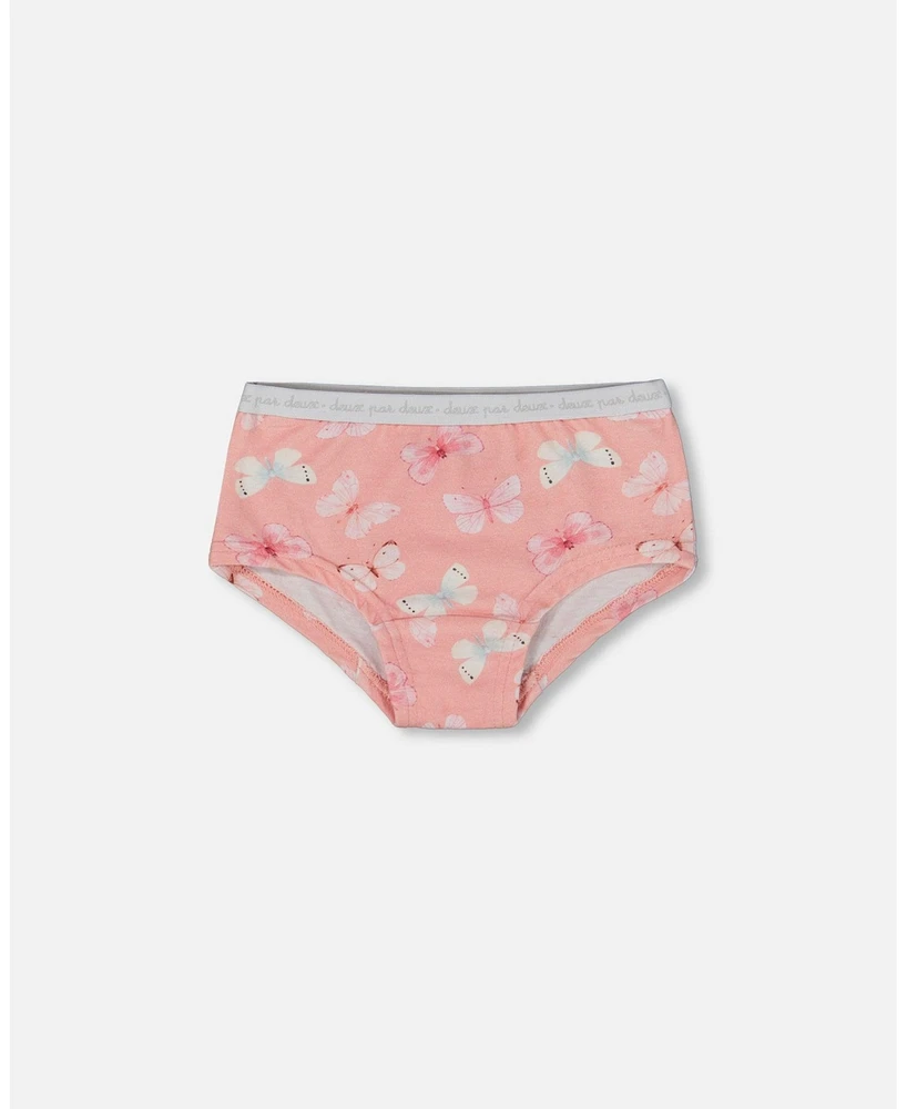 Girl Printed Cotton Boyshort Panty Pink And Blue Butterflies On Old - Toddler|Child